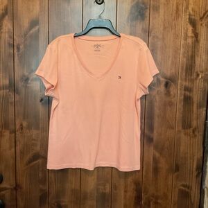 Tommy Hilfiger Women's Peach V-Neck Short Sleeve Tee
